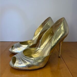 ALDO || Gold Metallic Peep Toe Stilettos EU38 US7.
